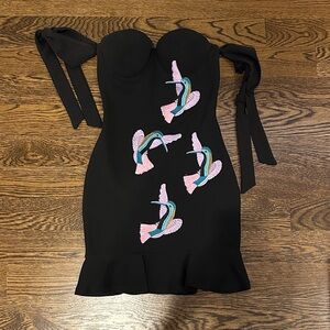 Elegant Black Dress with Colorful Embroidery